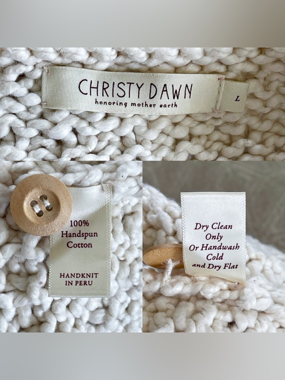 Christy Dawn Nola Cardigan Chunky Knit Cotton Creme Large EUC - Picture 6 of 12